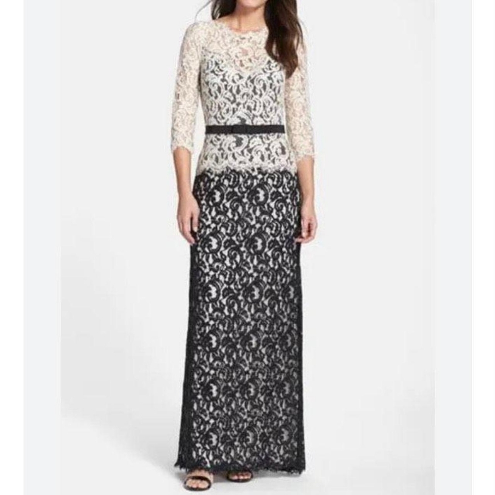 Tadashi Shoji Cream Black Lace Gown 2